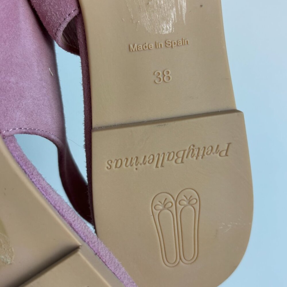 Pretty Ballerinas Suede‎ Slingback Flats 38 Pink Buckle Pointed Toe Spain - Picture 7 of 7